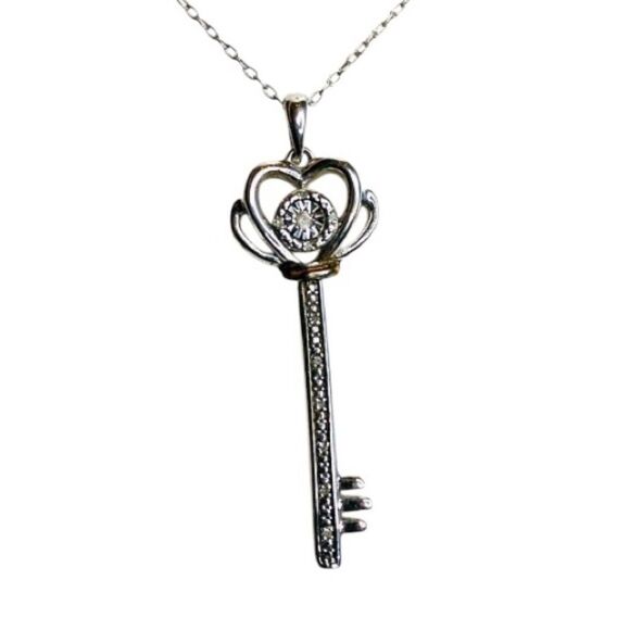 Bridge Diamond  Key Pendant Necklace, 18” - Picture 1 of 10